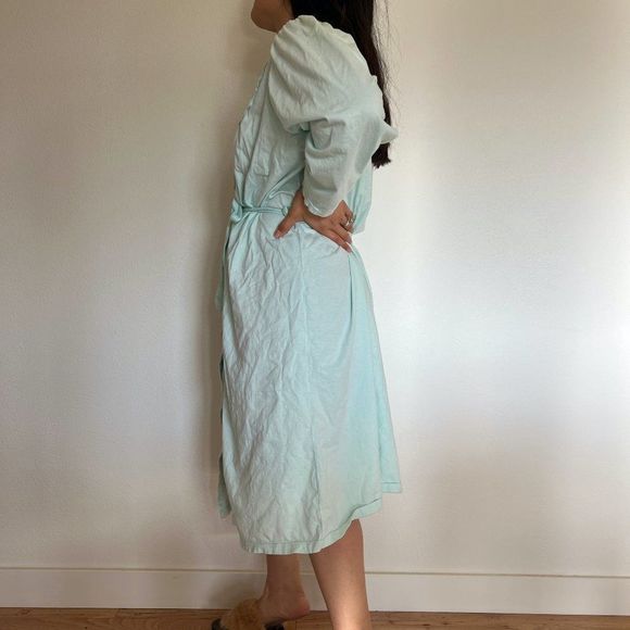 Vintage 1970s soft knit green long sleeve robe embroidered yoke detail medium - Picture 6 of 10